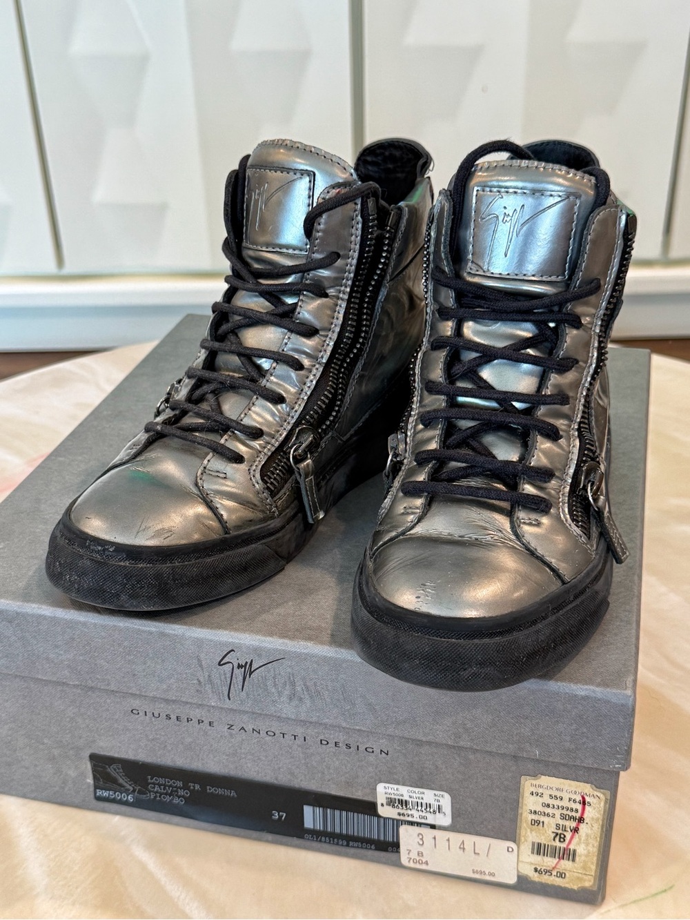Giuseppe Zanotti Silver High-Top Sneakers – EU 37